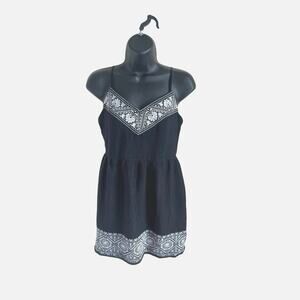 Whimsygoth Black Mini Dress Embroidered Size M Dark Romantic Flowy Boho Cutegoth